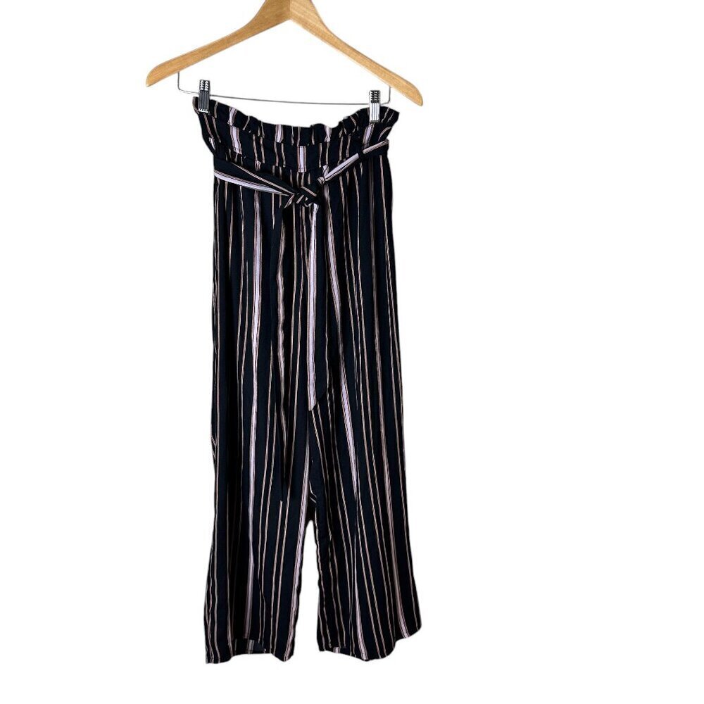 XHILARATION Black & Brown Stripe Wide Leg Pants Trousers w/ Tie Belt Size XS